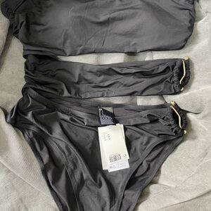 H&M Black Padded Cup Bandeau Swimsuit with Gold Accents